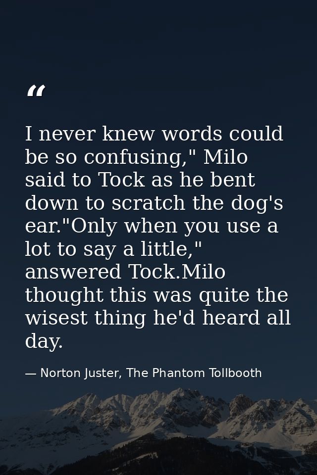I never knew words could be so confusing," Milo said to Tock as he bent down to scratch the dog's ear."Only when you use — Norton Juster, The Phantom Tollbooth