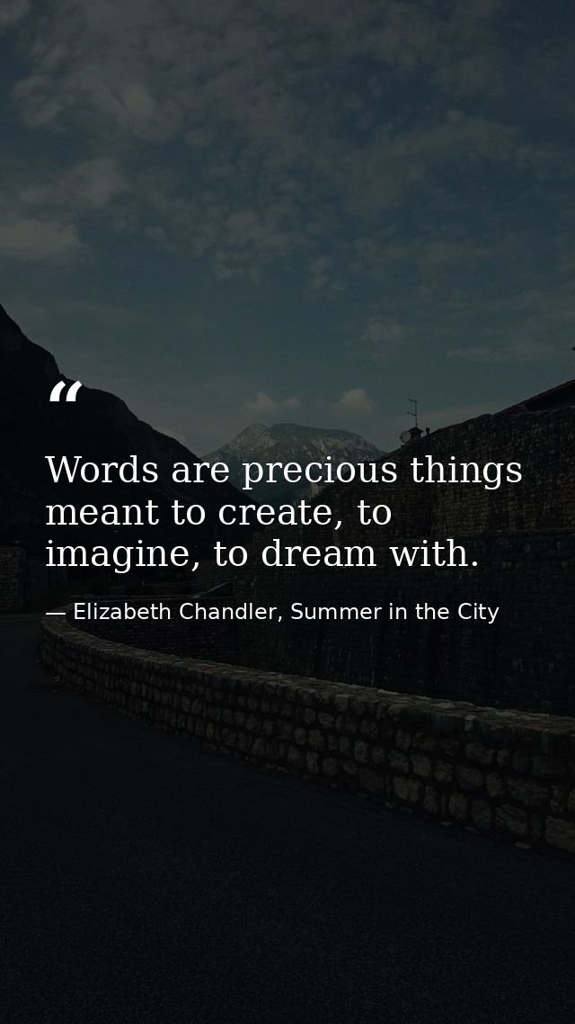 Words are precious things meant to create, to imagine, to dream with. — Elizabeth Chandler, Summer in the City