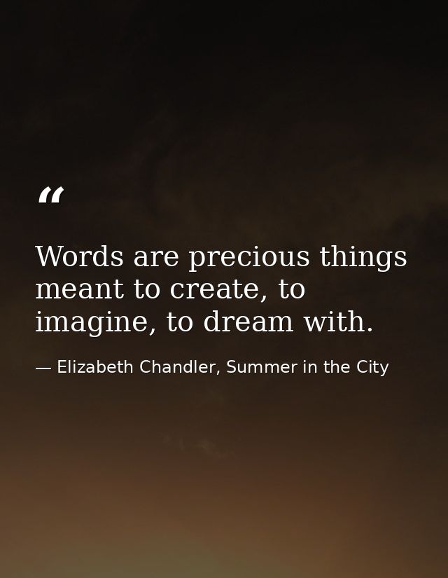 Words are precious things meant to create, to imagine, to dream with. — Elizabeth Chandler, Summer in the City