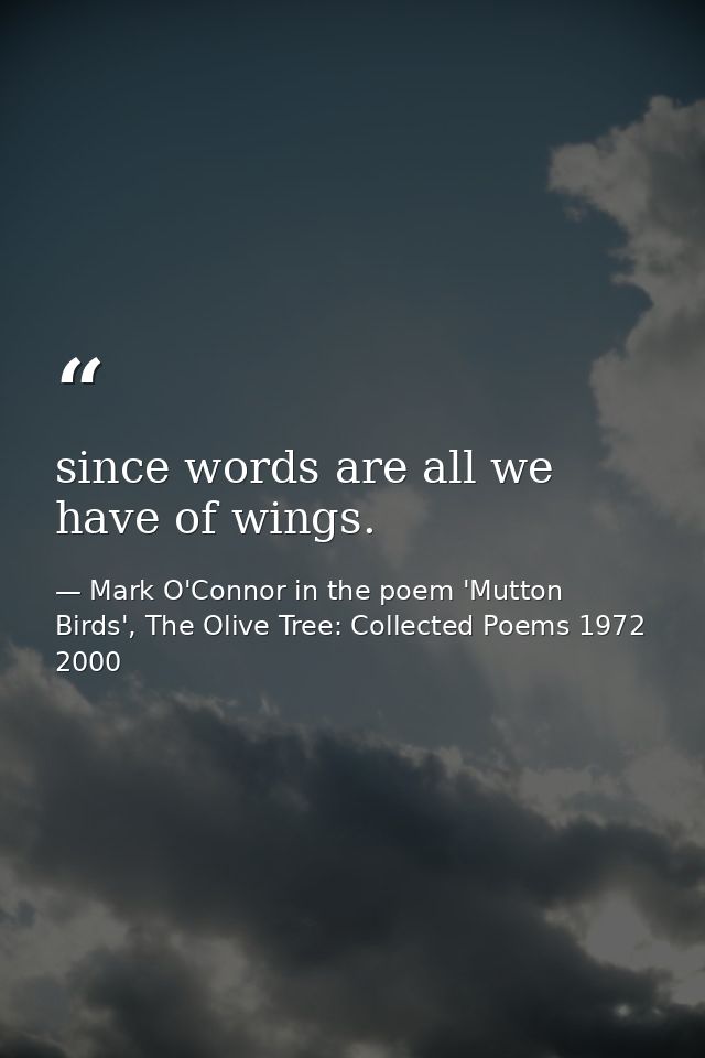 since words are all we have of wings. — Mark O'Connor in the poem 'Mutton Birds', The Olive Tree: Collected Poems 1972 2000