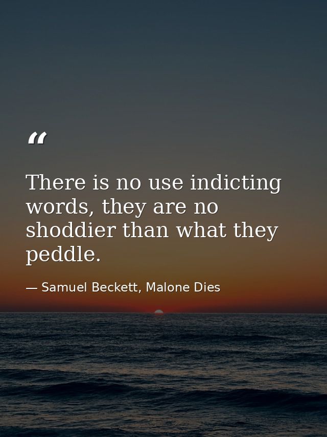 There is no use indicting words, they are no shoddier than what they peddle. — Samuel Beckett, Malone Dies