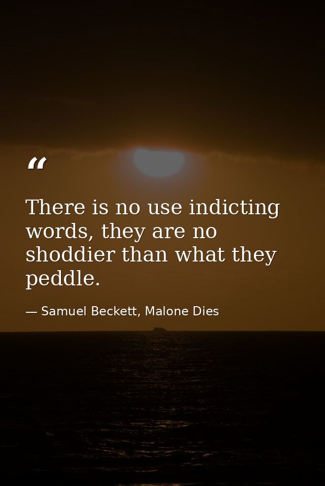 There is no use indicting words, they are no shoddier than what they peddle. — Samuel Beckett, Malone Dies