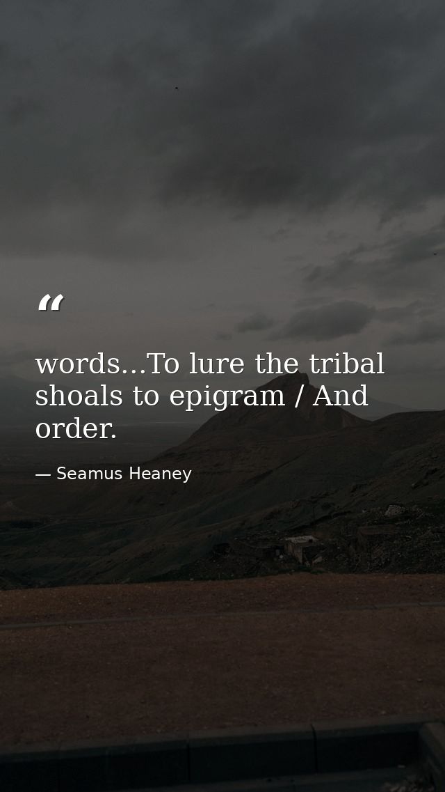 words...To lure the tribal shoals to epigram / And order. — Seamus Heaney