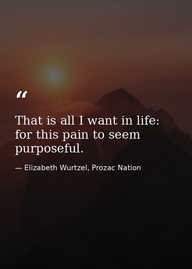That is all I want in life: for this pain to seem purposeful. — Elizabeth Wurtzel, Prozac Nation