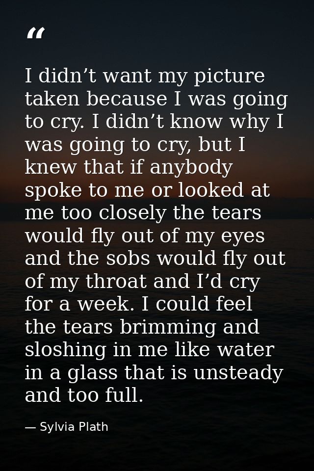 I didn’t want my picture taken because I was going to cry. I didn’t know why I was going to cry, but I knew that if anyb — Sylvia Plath