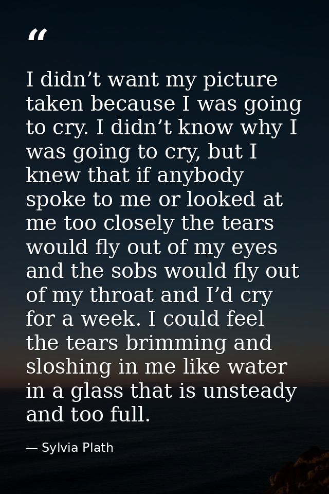I didn’t want my picture taken because I was going to cry. I didn’t know why I was going to cry, but I knew that if anyb — Sylvia Plath