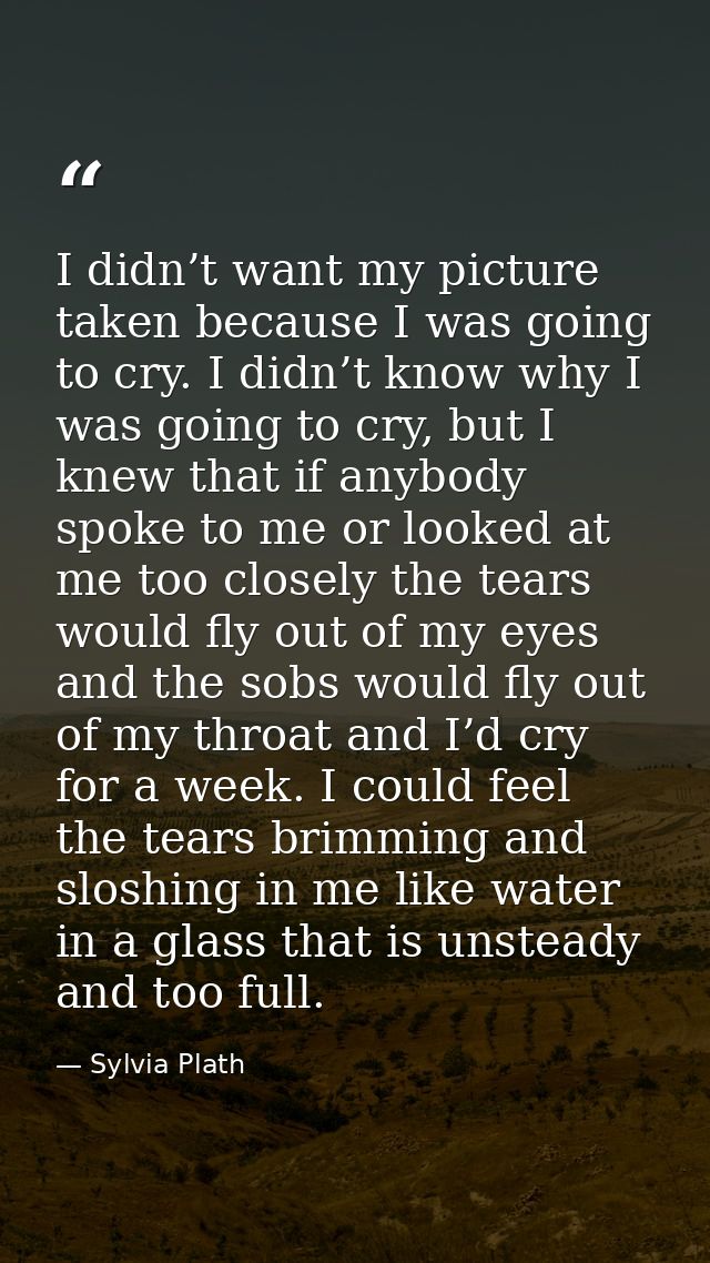 I didn’t want my picture taken because I was going to cry. I didn’t know why I was going to cry, but I knew that if anyb — Sylvia Plath