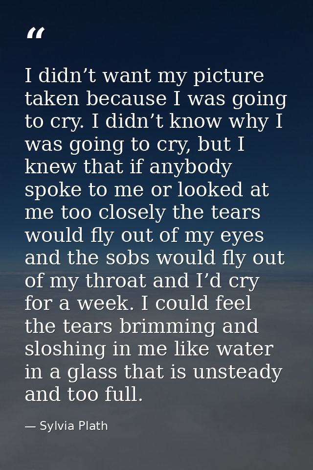 I didn’t want my picture taken because I was going to cry. I didn’t know why I was going to cry, but I knew that if anyb — Sylvia Plath