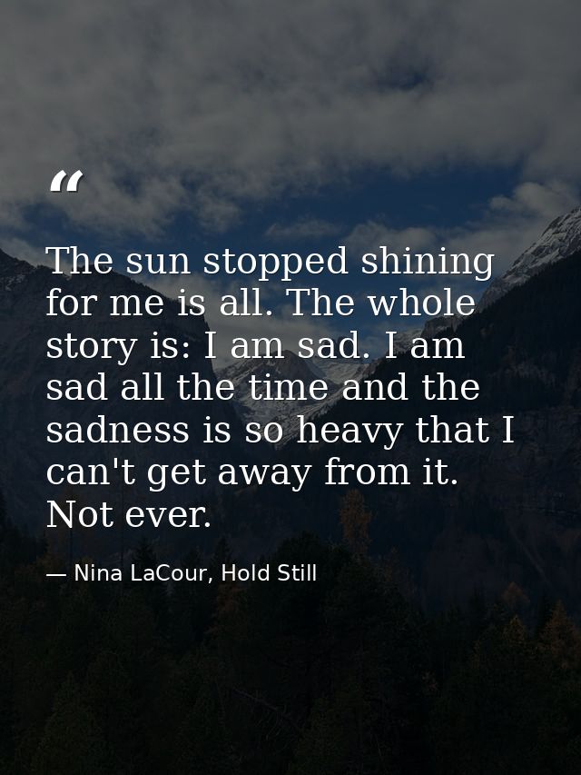 The sun stopped shining for me is all. The whole story is: I am sad. I am sad all the time and the sadness is so heavy t — Nina LaCour, Hold Still