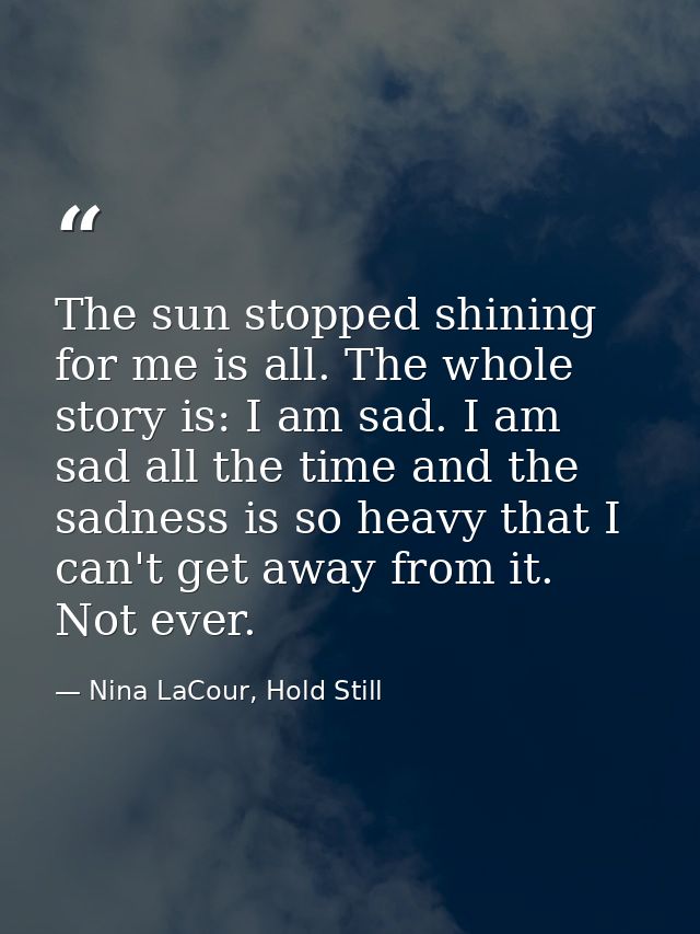 The sun stopped shining for me is all. The whole story is: I am sad. I am sad all the time and the sadness is so heavy t — Nina LaCour, Hold Still