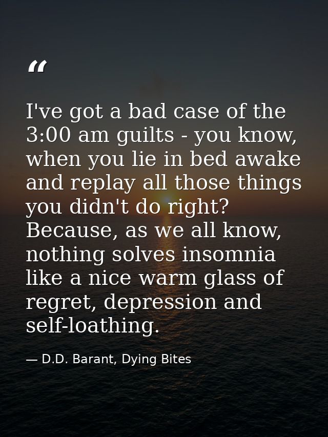 I've got a bad case of the 3:00 am guilts - you know, when you lie in bed awake and replay all those things you didn't d — D.D. Barant, Dying Bites