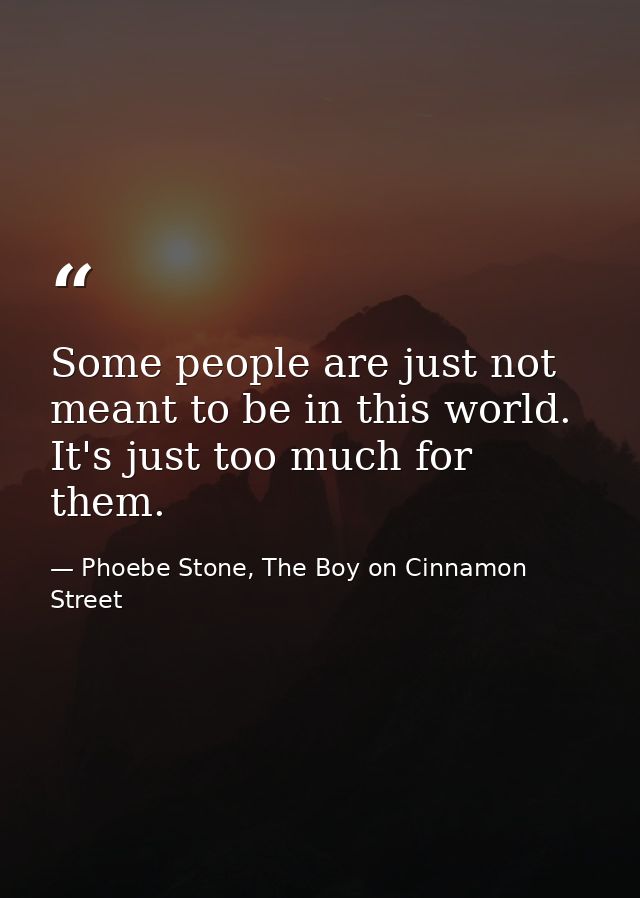 Some people are just not meant to be in this world. It's just too much for them. — Phoebe Stone, The Boy on Cinnamon Street