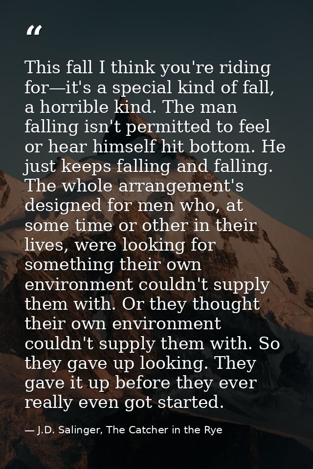 This fall I think you're riding for—it's a special kind of fall, a horrible kind. The man falling isn't permitted to fee — J.D. Salinger, The Catcher in the Rye