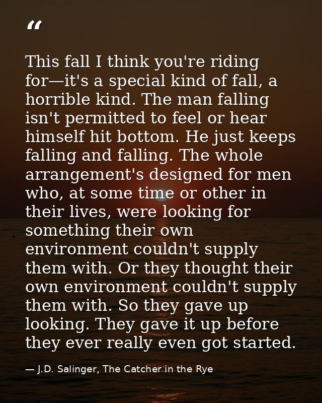 This fall I think you're riding for—it's a special kind of fall, a horrible kind. The man falling isn't permitted to fee — J.D. Salinger, The Catcher in the Rye