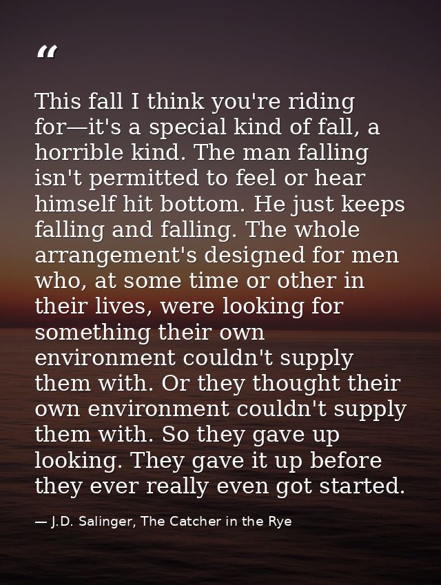 This fall I think you're riding for—it's a special kind of fall, a horrible kind. The man falling isn't permitted to fee — J.D. Salinger, The Catcher in the Rye