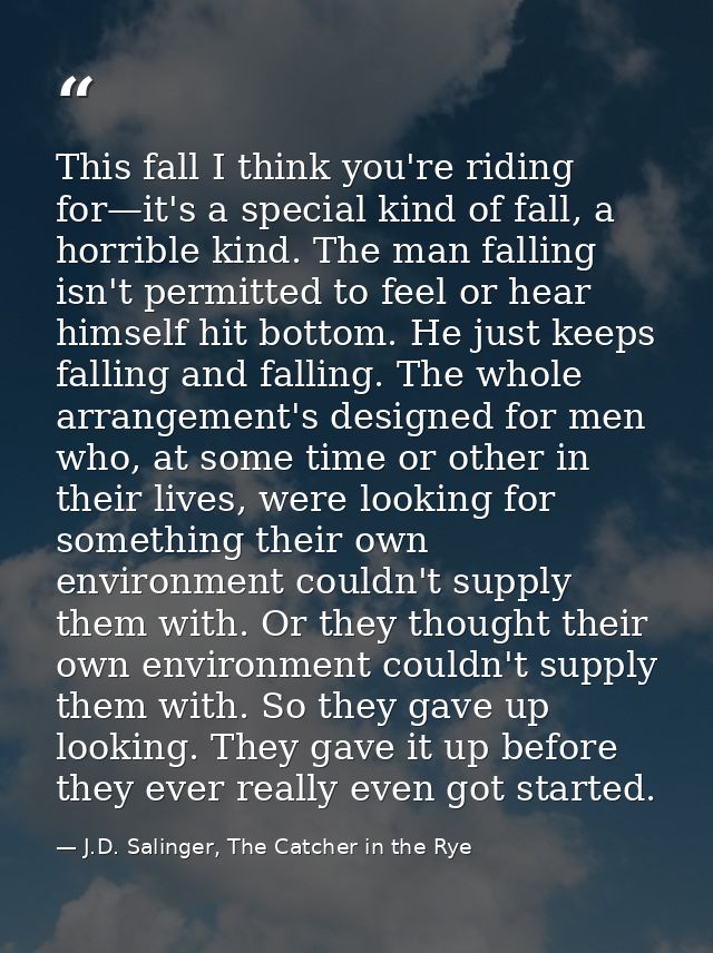 This fall I think you're riding for—it's a special kind of fall, a horrible kind. The man falling isn't permitted to fee — J.D. Salinger, The Catcher in the Rye
