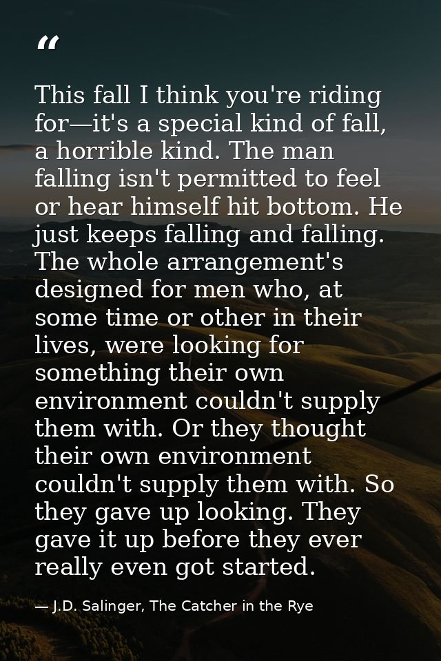 This fall I think you're riding for—it's a special kind of fall, a horrible kind. The man falling isn't permitted to fee — J.D. Salinger, The Catcher in the Rye