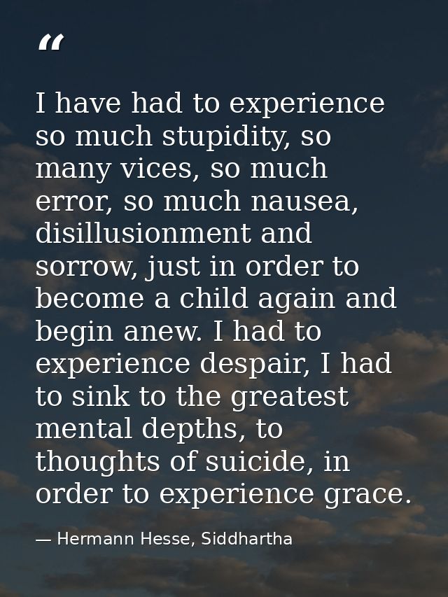 I have had to experience so much stupidity, so many vices, so much error, so much nausea, disillusionment and sorrow, ju — Hermann Hesse, Siddhartha