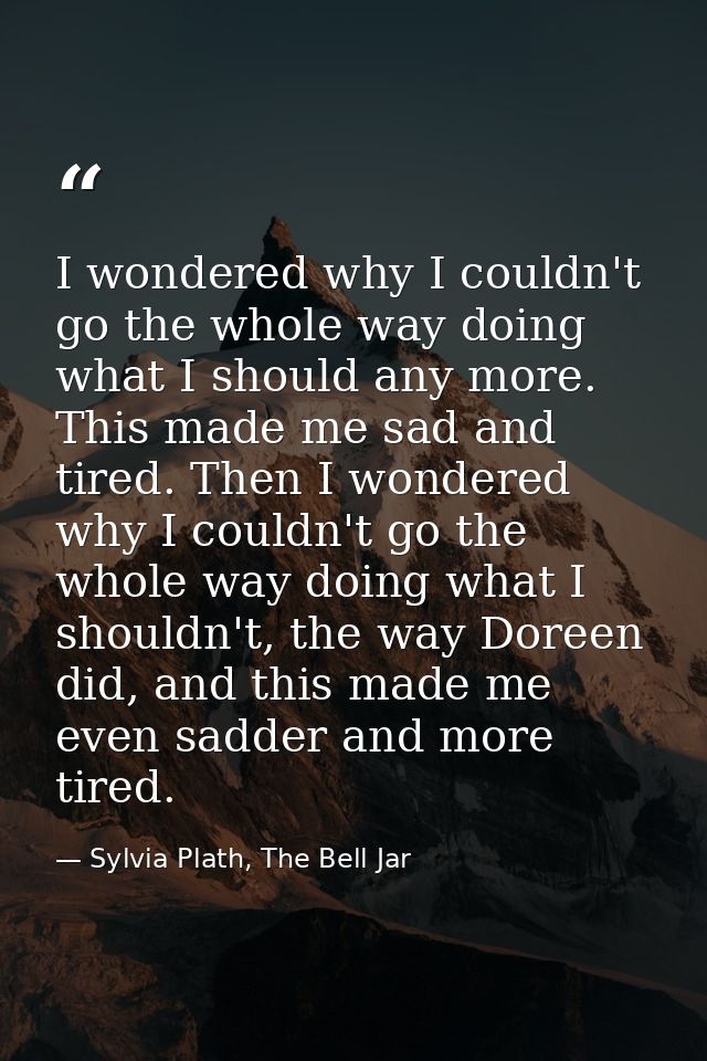 I wondered why I couldn't go the whole way doing what I should any more. This made me sad and tired. Then I wondered why — Sylvia Plath, The Bell Jar
