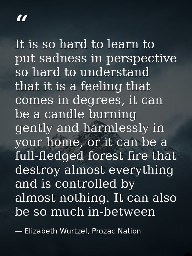 It is so hard to learn to put sadness in perspective so hard to understand that it is a feeling that comes in degrees, i — Elizabeth Wurtzel, Prozac Nation