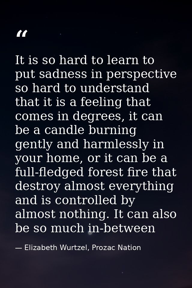 It is so hard to learn to put sadness in perspective so hard to understand that it is a feeling that comes in degrees, i — Elizabeth Wurtzel, Prozac Nation