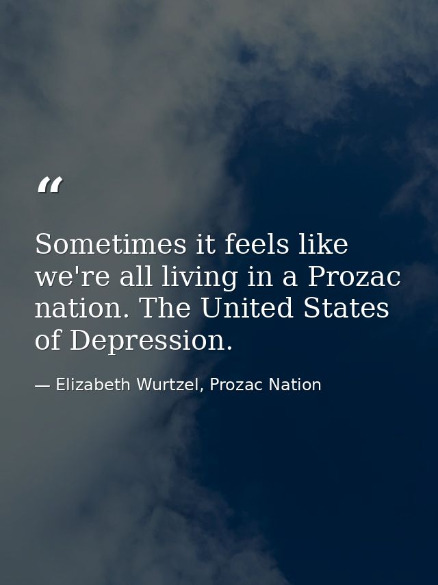 Sometimes it feels like we're all living in a Prozac nation. The United States of Depression. — Elizabeth Wurtzel, Prozac Nation