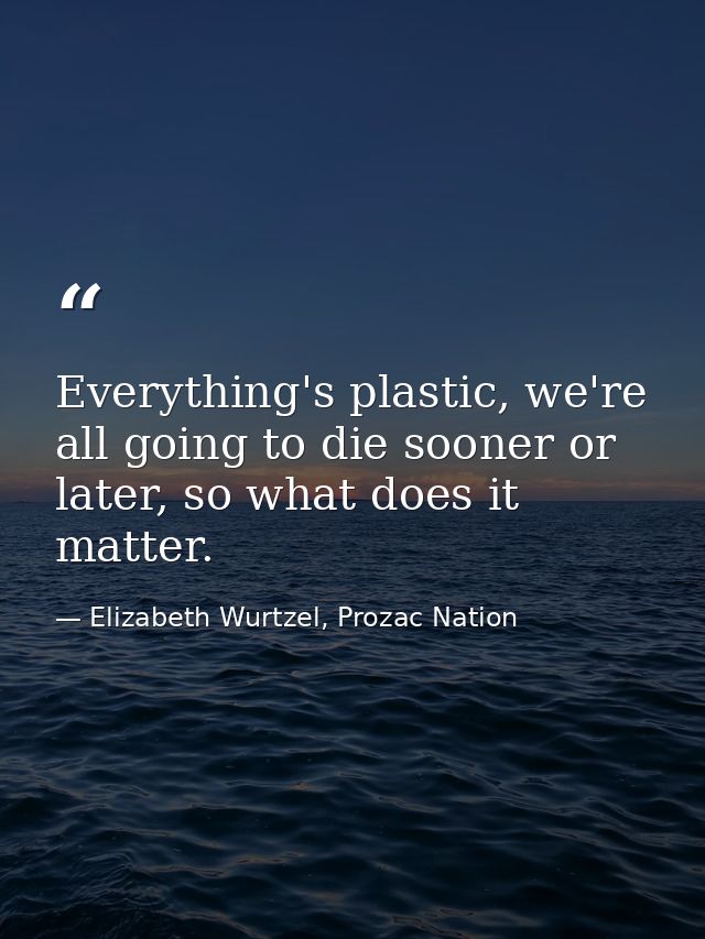 Everything's plastic, we're all going to die sooner or later, so what does it matter. — Elizabeth Wurtzel, Prozac Nation