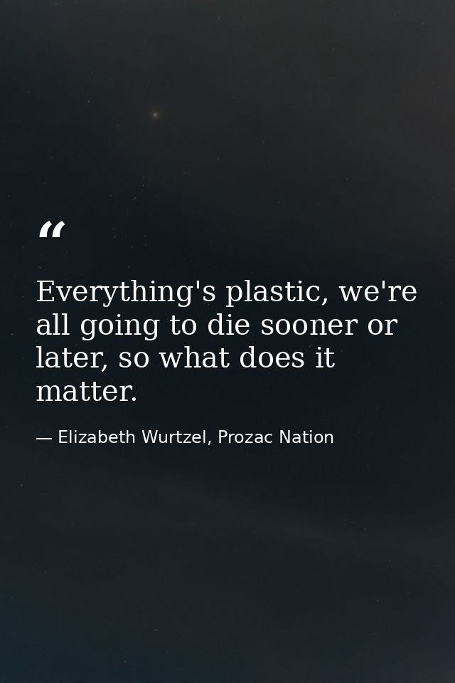 Everything's plastic, we're all going to die sooner or later, so what does it matter. — Elizabeth Wurtzel, Prozac Nation