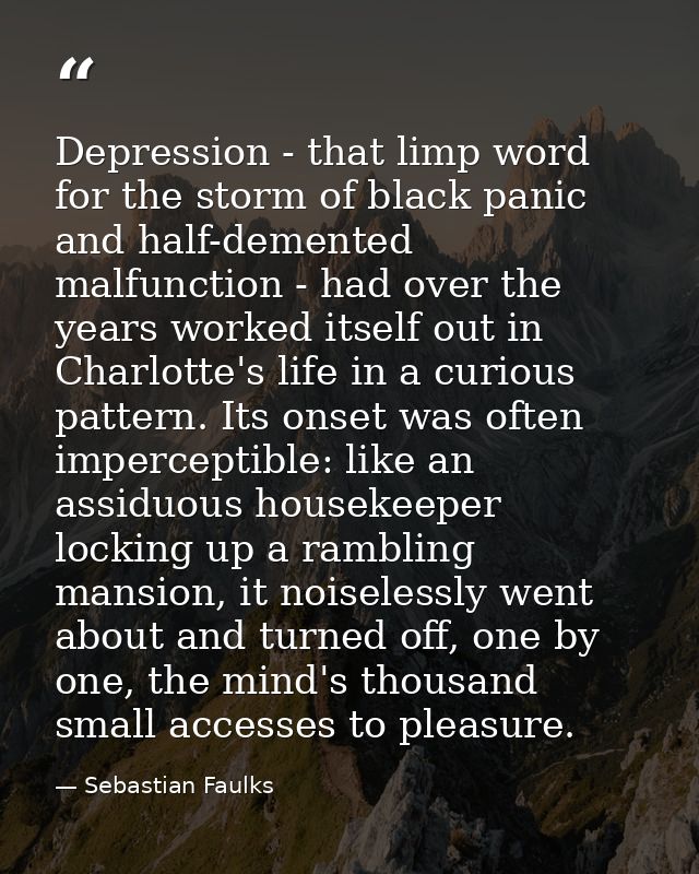 Depression - that limp word for the storm of black panic and half-demented malfunction - had over the years worked itsel — Sebastian Faulks