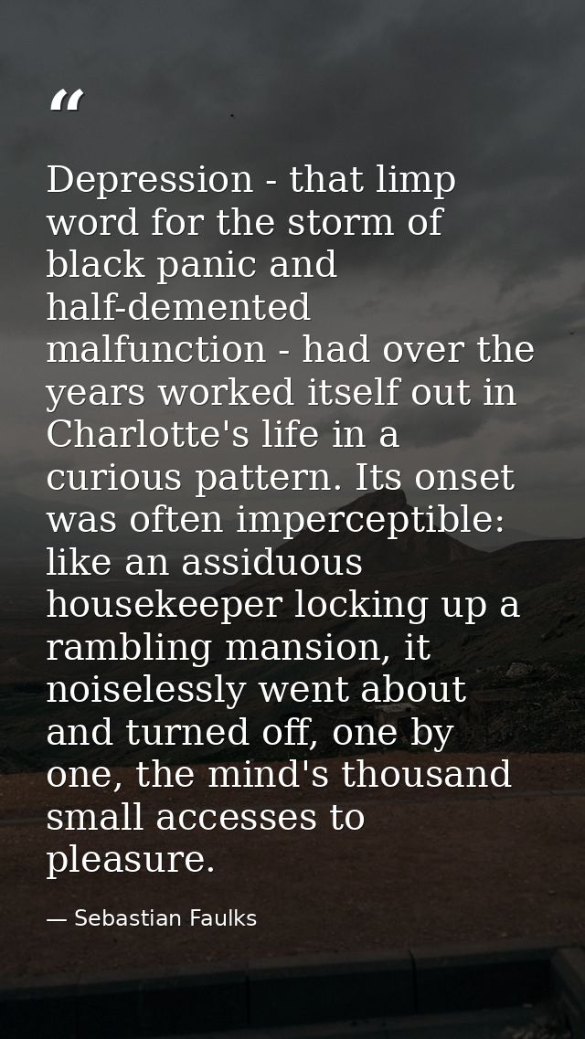 Depression - that limp word for the storm of black panic and half-demented malfunction - had over the years worked itsel — Sebastian Faulks
