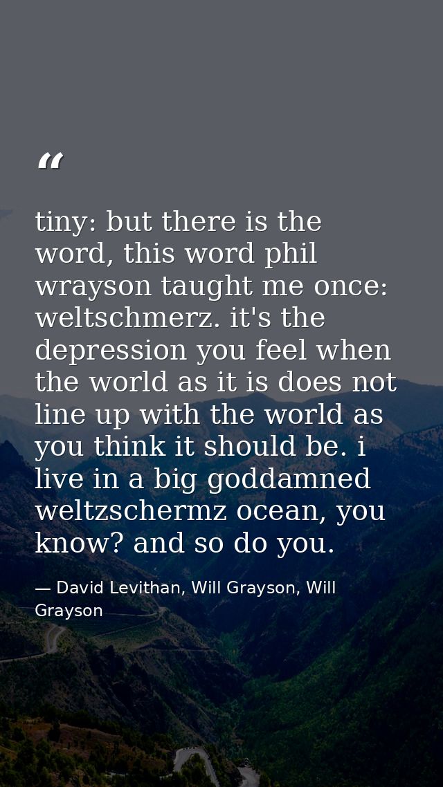 tiny: but there is the word, this word phil wrayson taught me once: weltschmerz. it's the depression you feel when the w — David Levithan, Will Grayson, Will Grayson
