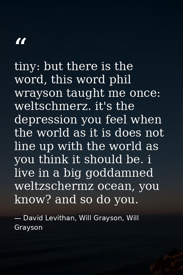 tiny: but there is the word, this word phil wrayson taught me once: weltschmerz. it's the depression you feel when the w — David Levithan, Will Grayson, Will Grayson
