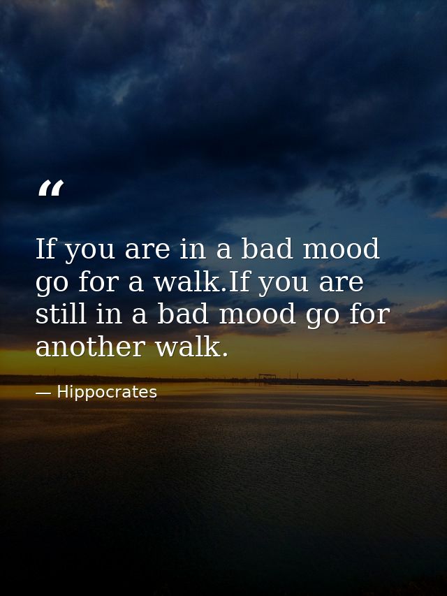 If you are in a bad mood go for a walk.If you are still in a bad mood go for another walk. — Hippocrates
