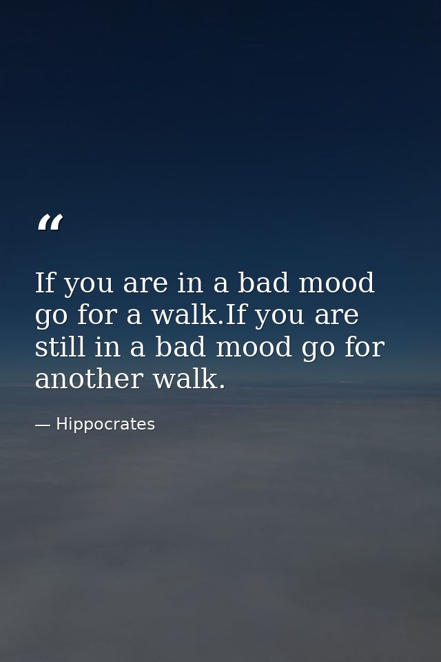 If you are in a bad mood go for a walk.If you are still in a bad mood go for another walk. — Hippocrates