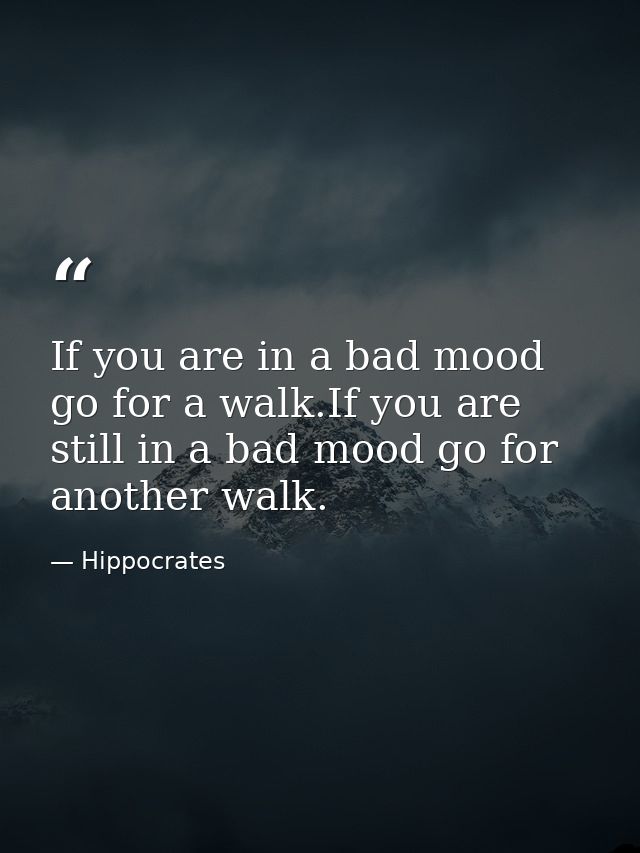 If you are in a bad mood go for a walk.If you are still in a bad mood go for another walk. — Hippocrates