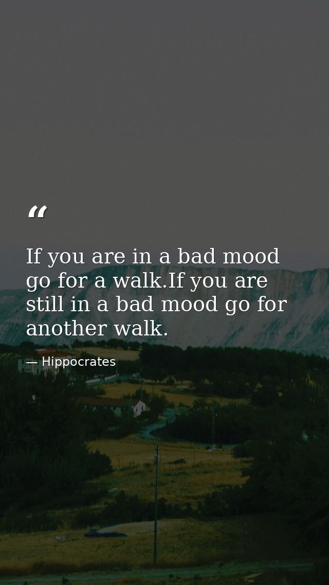 If you are in a bad mood go for a walk.If you are still in a bad mood go for another walk. — Hippocrates