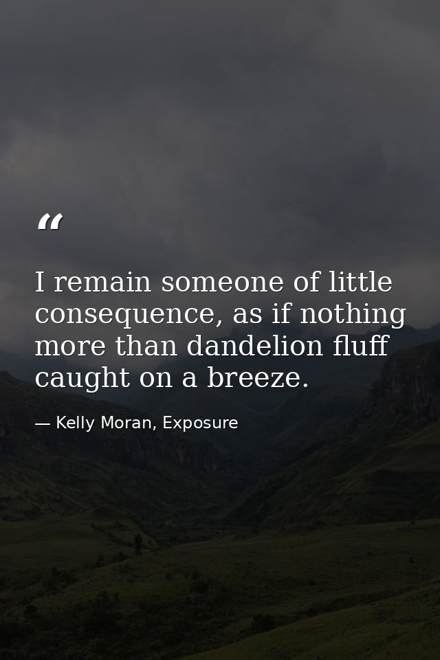 I remain someone of little consequence, as if nothing more than dandelion fluff caught on a breeze. — Kelly Moran, Exposure