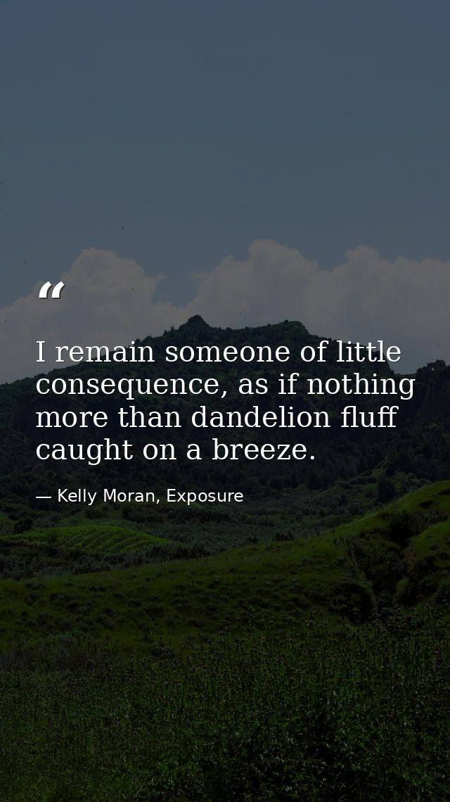 I remain someone of little consequence, as if nothing more than dandelion fluff caught on a breeze. — Kelly Moran, Exposure