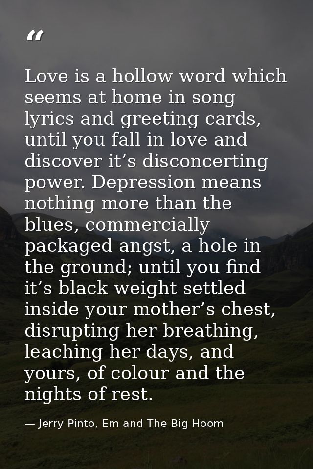 Love is a hollow word which seems at home in song lyrics and greeting cards, until you fall in love and discover it’s di — Jerry Pinto, Em and The Big Hoom
