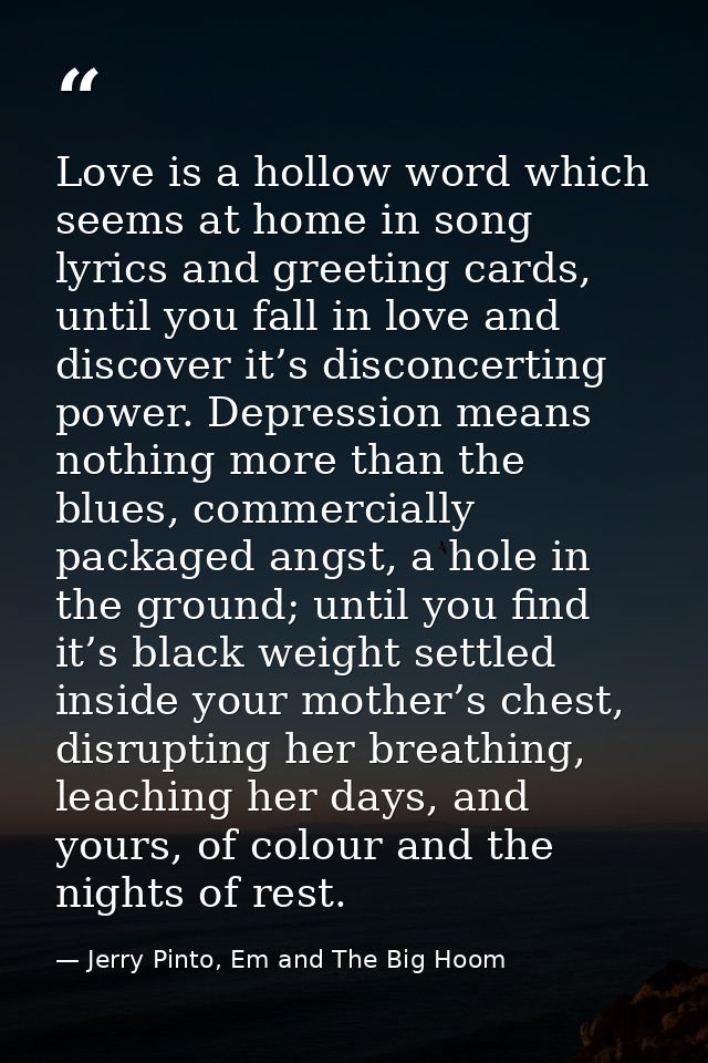 Love is a hollow word which seems at home in song lyrics and greeting cards, until you fall in love and discover it’s di — Jerry Pinto, Em and The Big Hoom