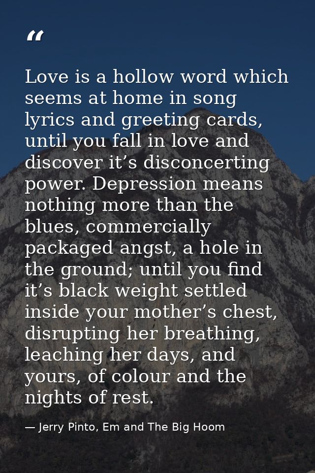 Love is a hollow word which seems at home in song lyrics and greeting cards, until you fall in love and discover it’s di — Jerry Pinto, Em and The Big Hoom