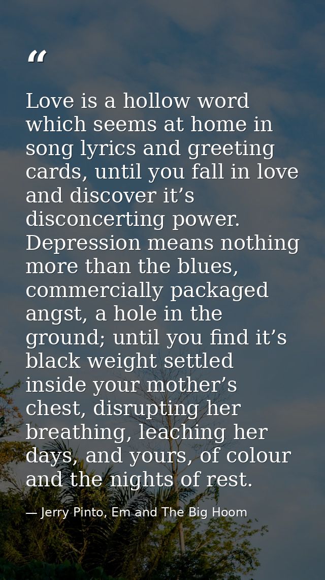Love is a hollow word which seems at home in song lyrics and greeting cards, until you fall in love and discover it’s di — Jerry Pinto, Em and The Big Hoom