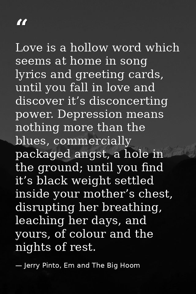 Love is a hollow word which seems at home in song lyrics and greeting cards, until you fall in love and discover it’s di — Jerry Pinto, Em and The Big Hoom