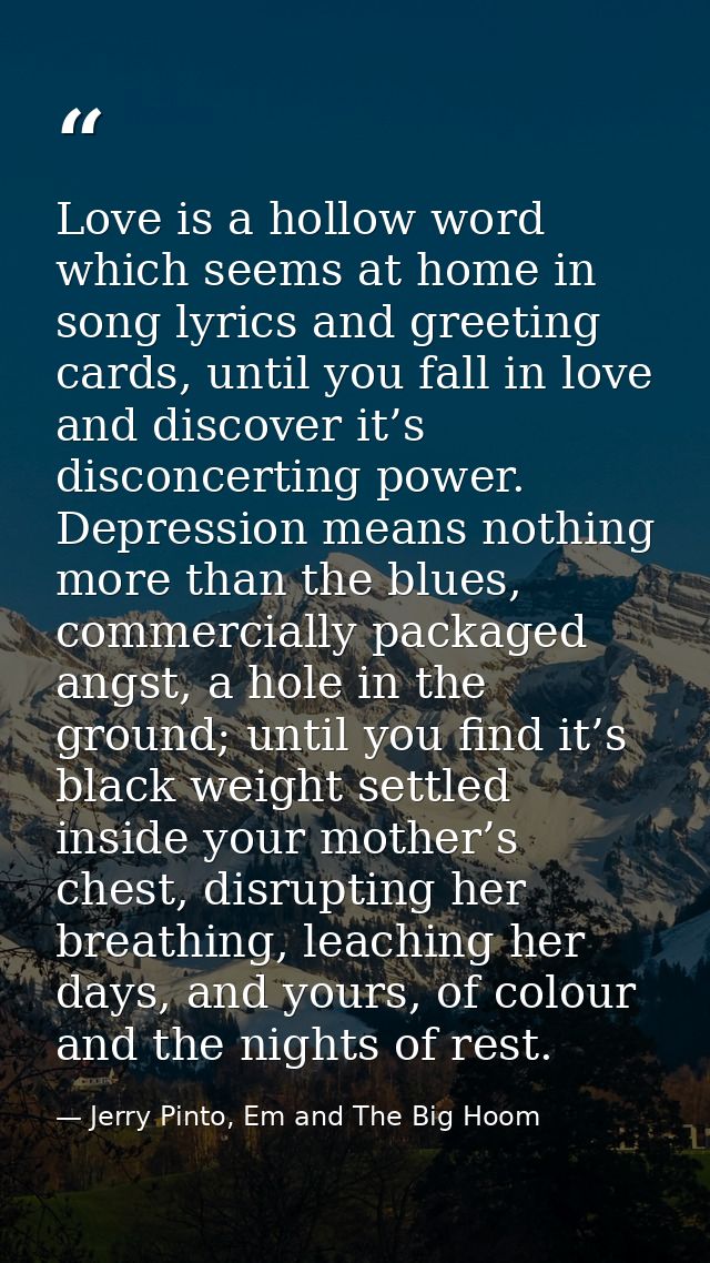 Love is a hollow word which seems at home in song lyrics and greeting cards, until you fall in love and discover it’s di — Jerry Pinto, Em and The Big Hoom