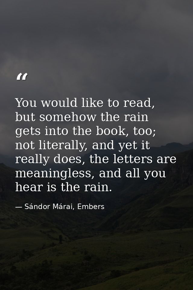 You would like to read, but somehow the rain gets into the book, too; not literally, and yet it really does, the letters — Sándor Márai, Embers