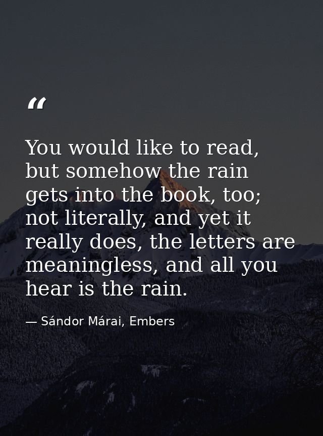 You would like to read, but somehow the rain gets into the book, too; not literally, and yet it really does, the letters — Sándor Márai, Embers