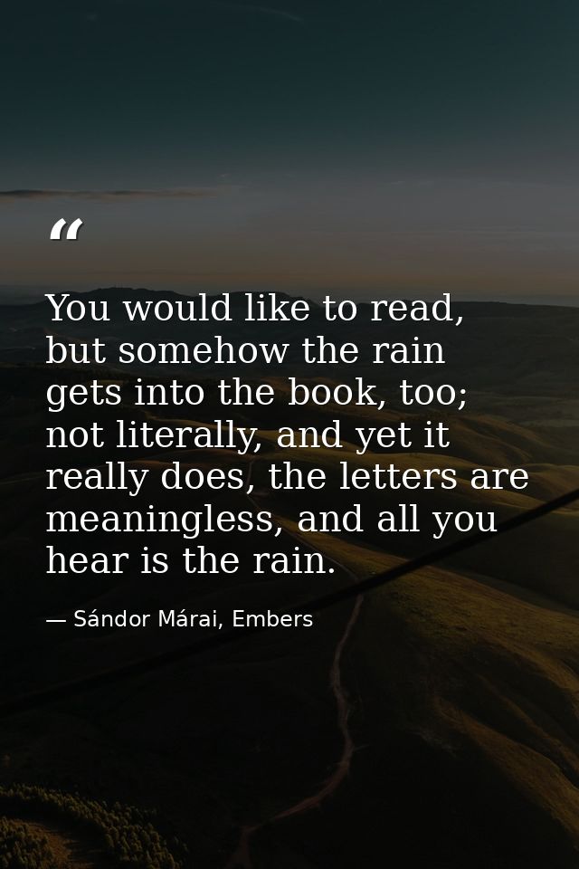 You would like to read, but somehow the rain gets into the book, too; not literally, and yet it really does, the letters — Sándor Márai, Embers