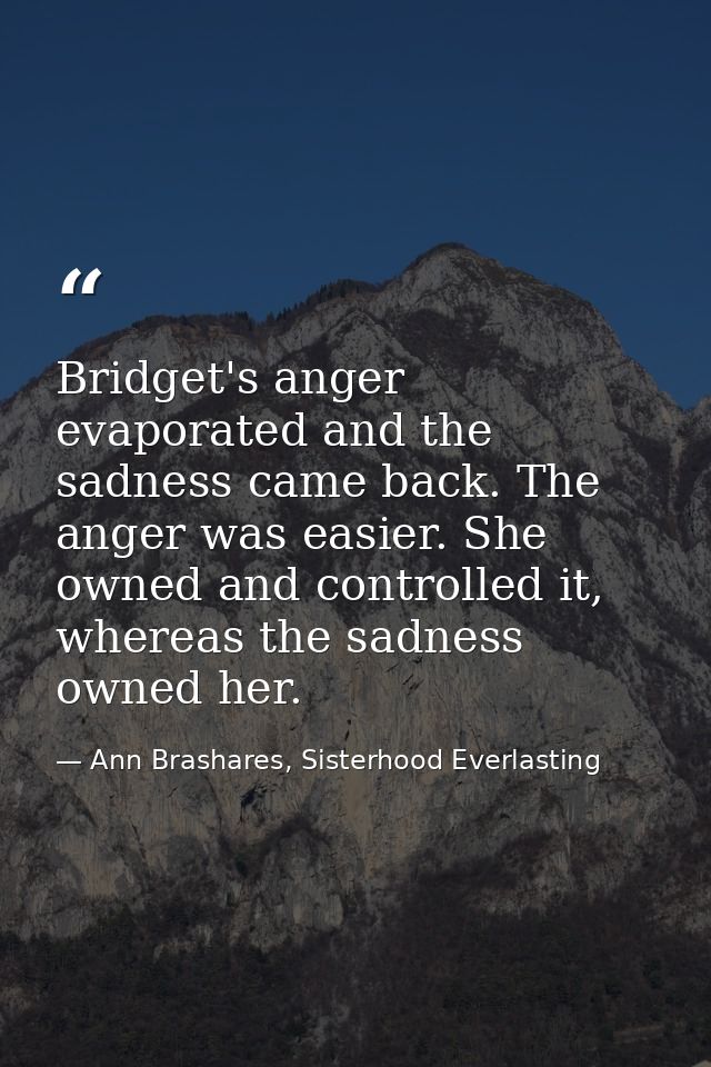 Bridget's anger evaporated and the sadness came back. The anger was easier. She owned and controlled it, whereas the sad — Ann Brashares, Sisterhood Everlasting