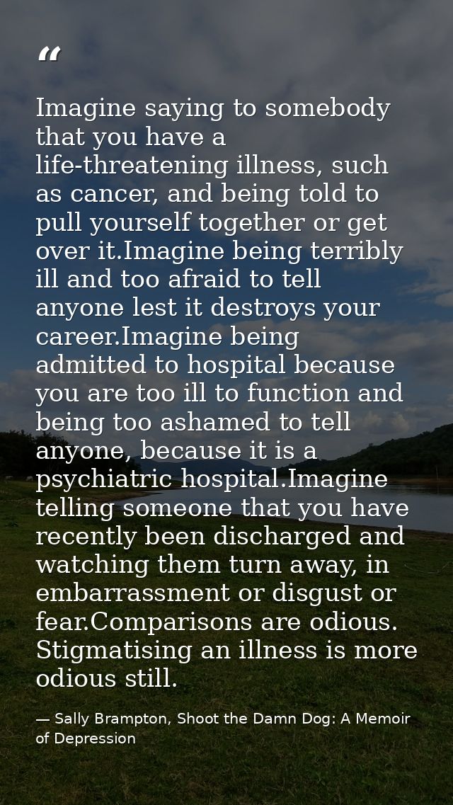 Imagine saying to somebody that you have a life-threatening illness, such as cancer, and being told to pull yourself tog — Sally Brampton, Shoot the Damn Dog: A Memoir of Depression