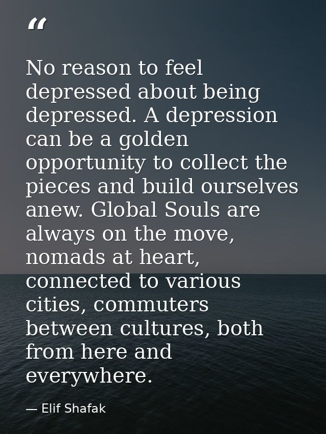 No reason to feel depressed about being depressed. A depression can be a golden opportunity to collect the pieces and bu — Elif Shafak